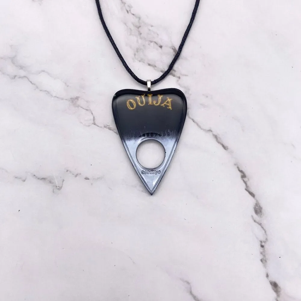 Black Silver Chrome Dipped Ouija Planchette Necklace